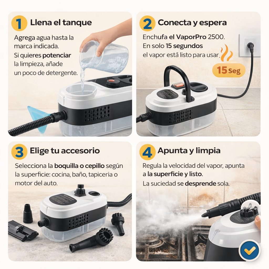 VaporPro 2500 — Elimina grasa, bacterias y manchas